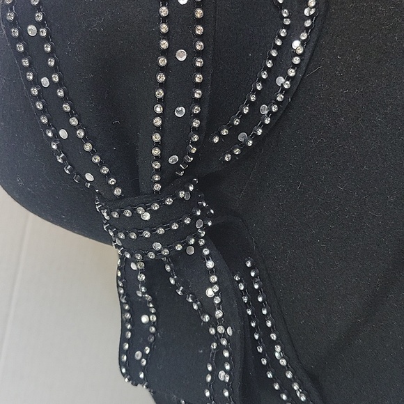 Fine Millinery Black Wool Wide Brim‎ Derby Hat with Rhinestone Bow main image 5